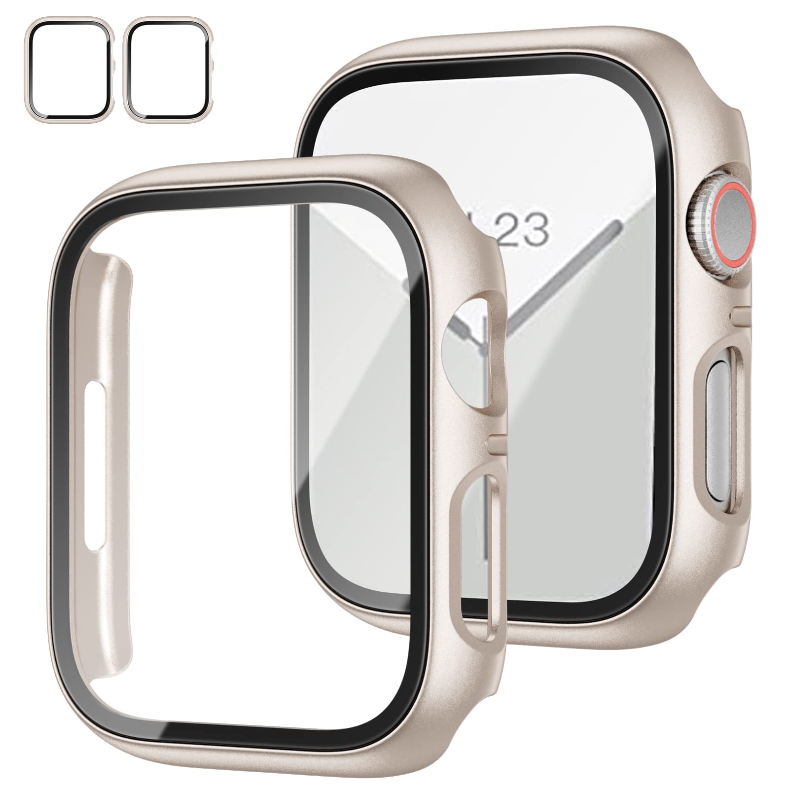 Jzk 2 Pack Case With Tempered Glass Screen Protector For Apple Watch Series 9/8/7 41Mm, Slim Guard Bumper Full Coverage Hard Pc 