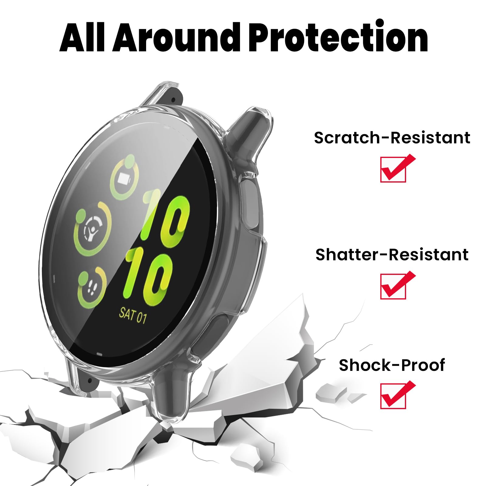 Compatible With Garmin Vivoactive 5 Watch Case Cover, Replacement Pc Protective Case Full Cover Built-In Hd Tempered Glass Scree