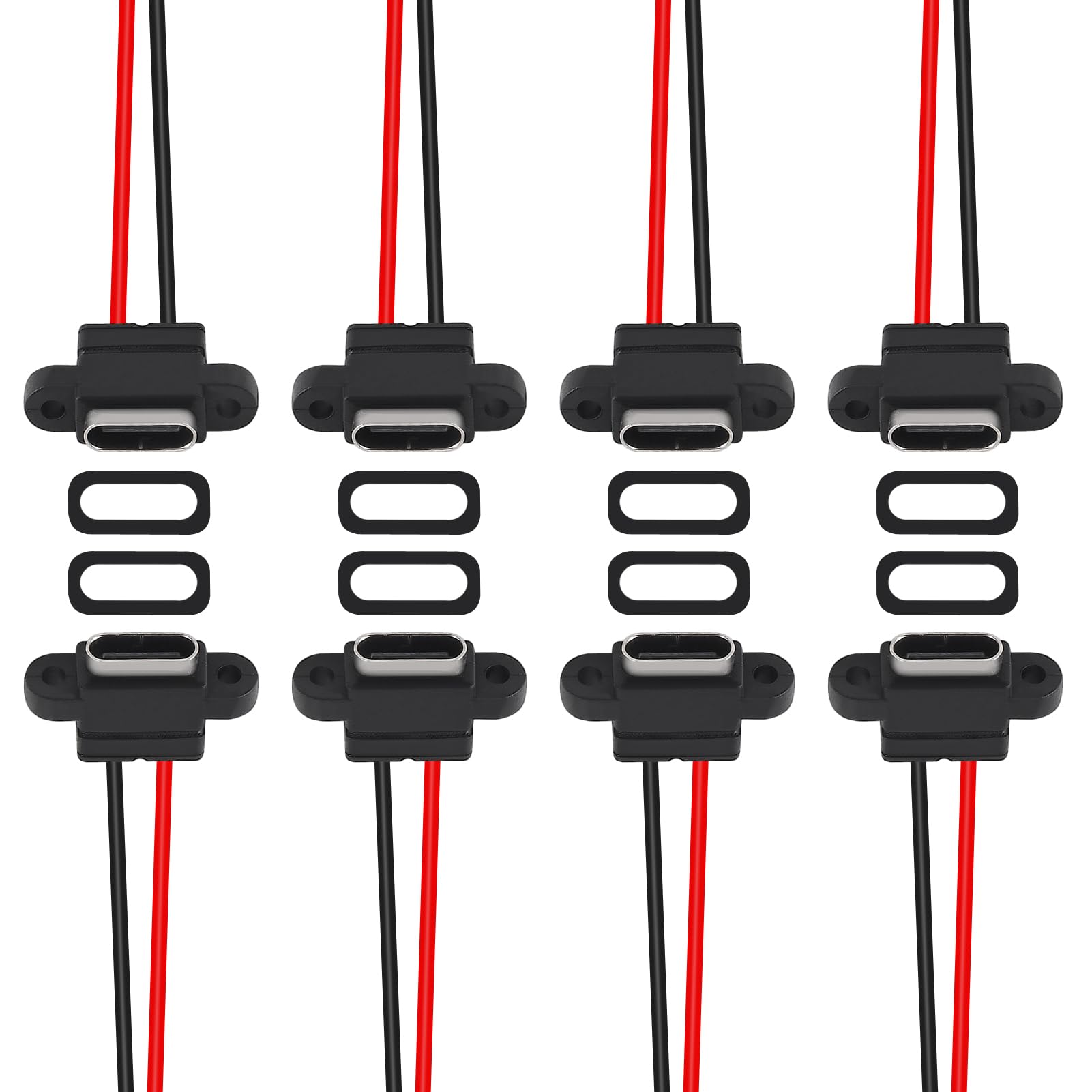 Xiitia 8Pcs Usb Connector Type C Female Chassis 2 Pin For Diy, Waterproof 2P Solder Wire Type Usb C Pigtail Cable Extension Powe