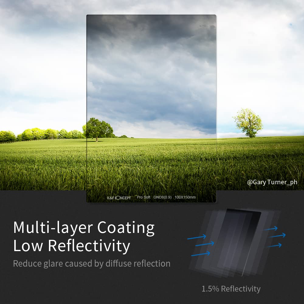K&F Concept 100Mm Square Nd1000 (10 Stop) Filter +150Mm Soft Gnd8 Filter (3 Stops) + Metal Filter Holder + 8 X Filter Adapter Ri