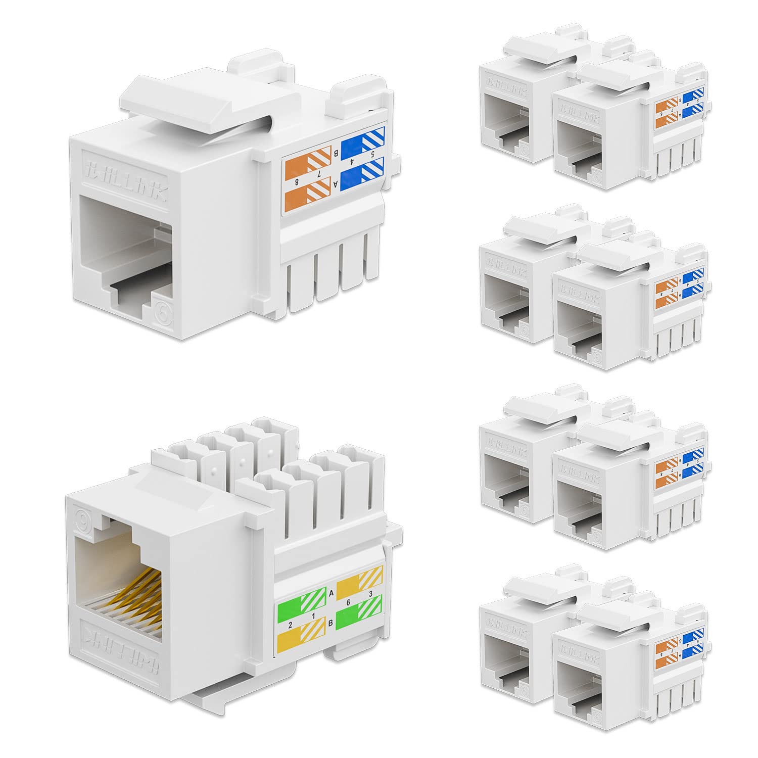 Iwillink 10Gbps Cat6 Keystone Jack 10 Pack, Rj45 Keystone Jack, 90 Degree Ethernet Keystone Coupler, Punch Down Keystone Jack Ad