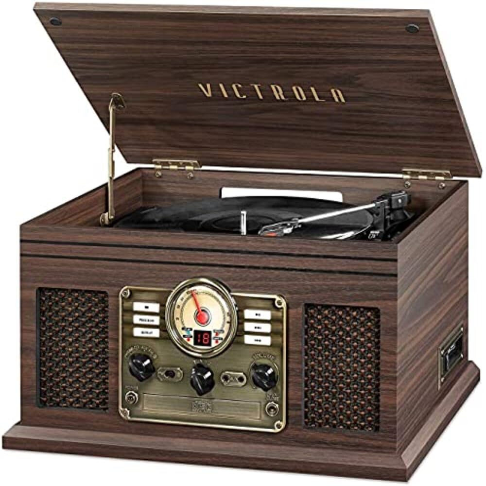 Victrola Nostalgic 6 In 1 Bluetooth Record Player & Multimedia Center With Built In Speakers   3 Speed Turntable, Cd & Cassette