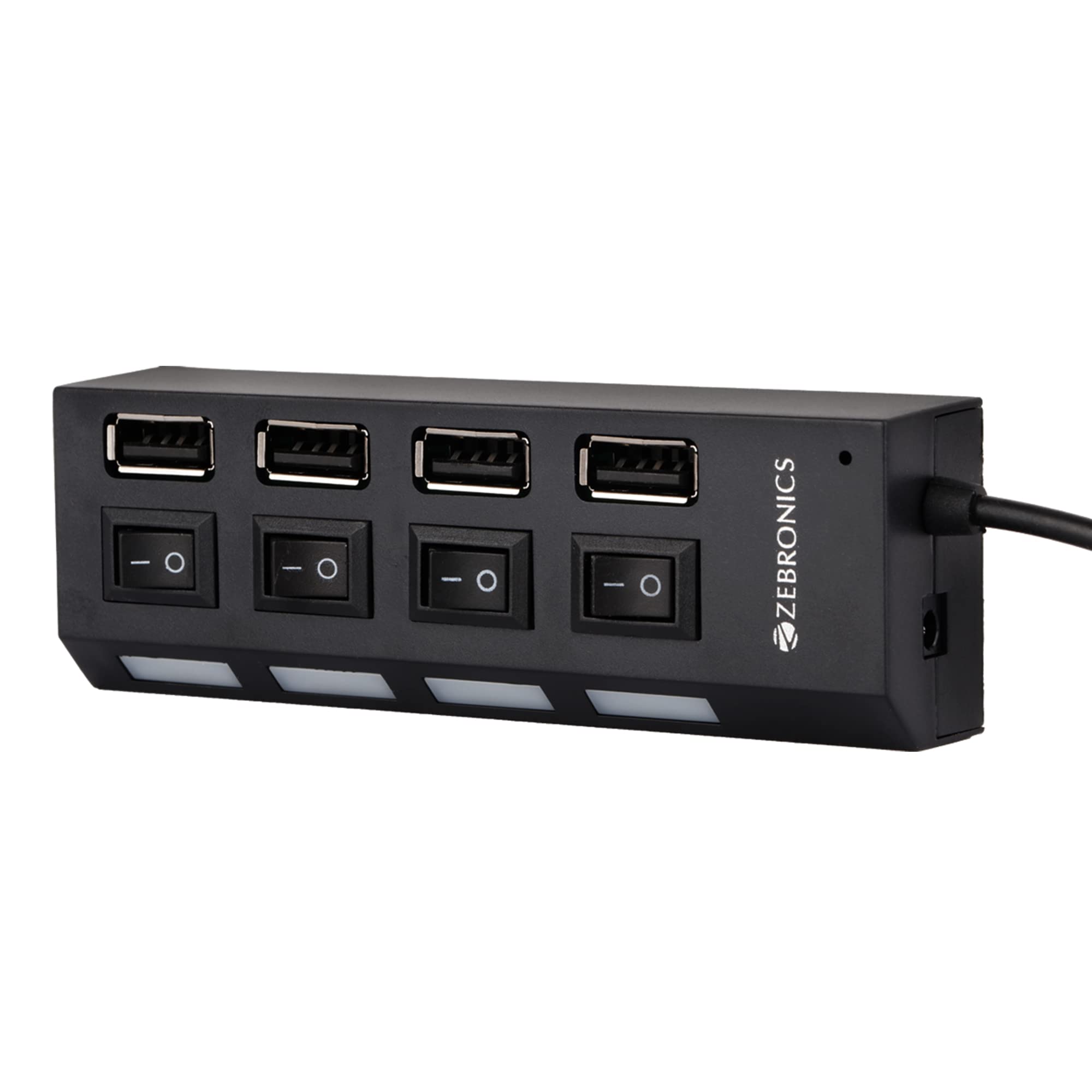 ZEBRONICS 150Hb 4 Port USB Hub with Dedicated On/Off Switch, Led Indicators, 45Cm Cable Length, Optional Power Input Port, Multi