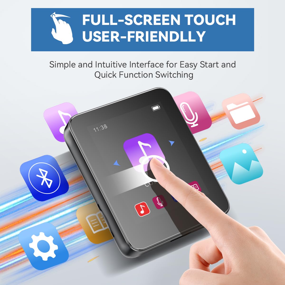 64Gb Mp3 Player With Bluetooth, Portable Touchscreen Music Player With Clip For Sport,Hifi Sound,Voice Recorder,E Book, Mini Dig