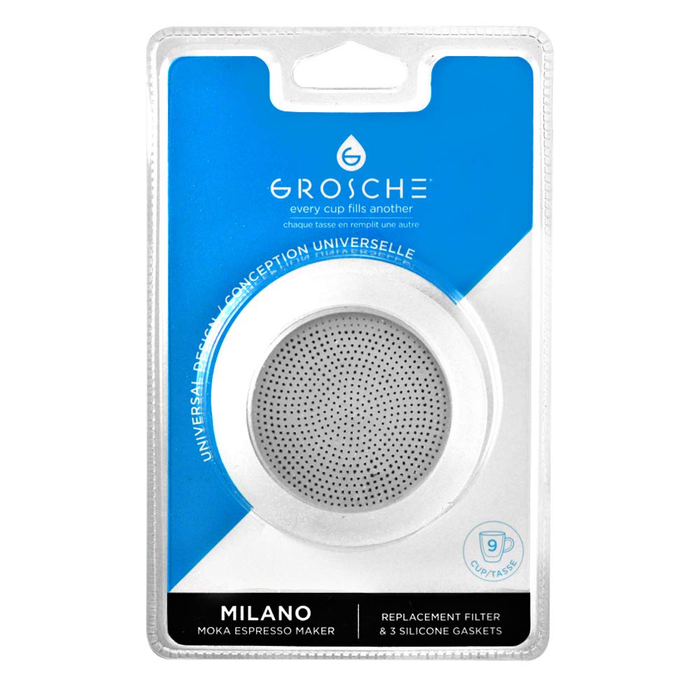 Grosche Milano Stovetop Espresso Maker Replacement   9 Espresso Cup Size Silicone Gasket Seals (3 Seals) & 1 Replacement Filter
