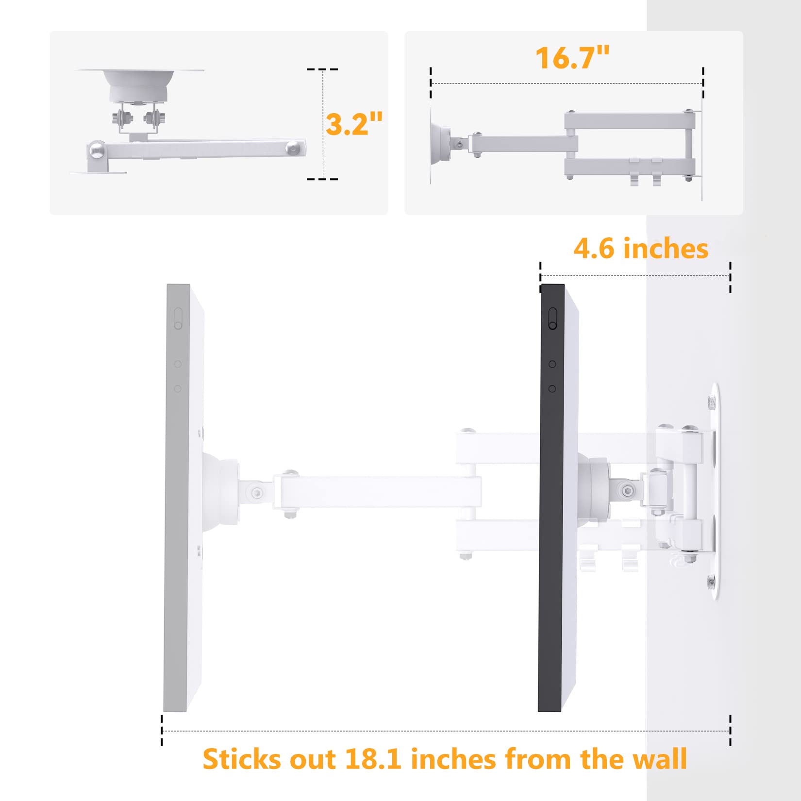 Laivli Wall Mount For Echo Show 15, And Monitors 13'' 27'', With 15 Inch Extension Arm, Full Motion Adjustable   Easy To Rotate,