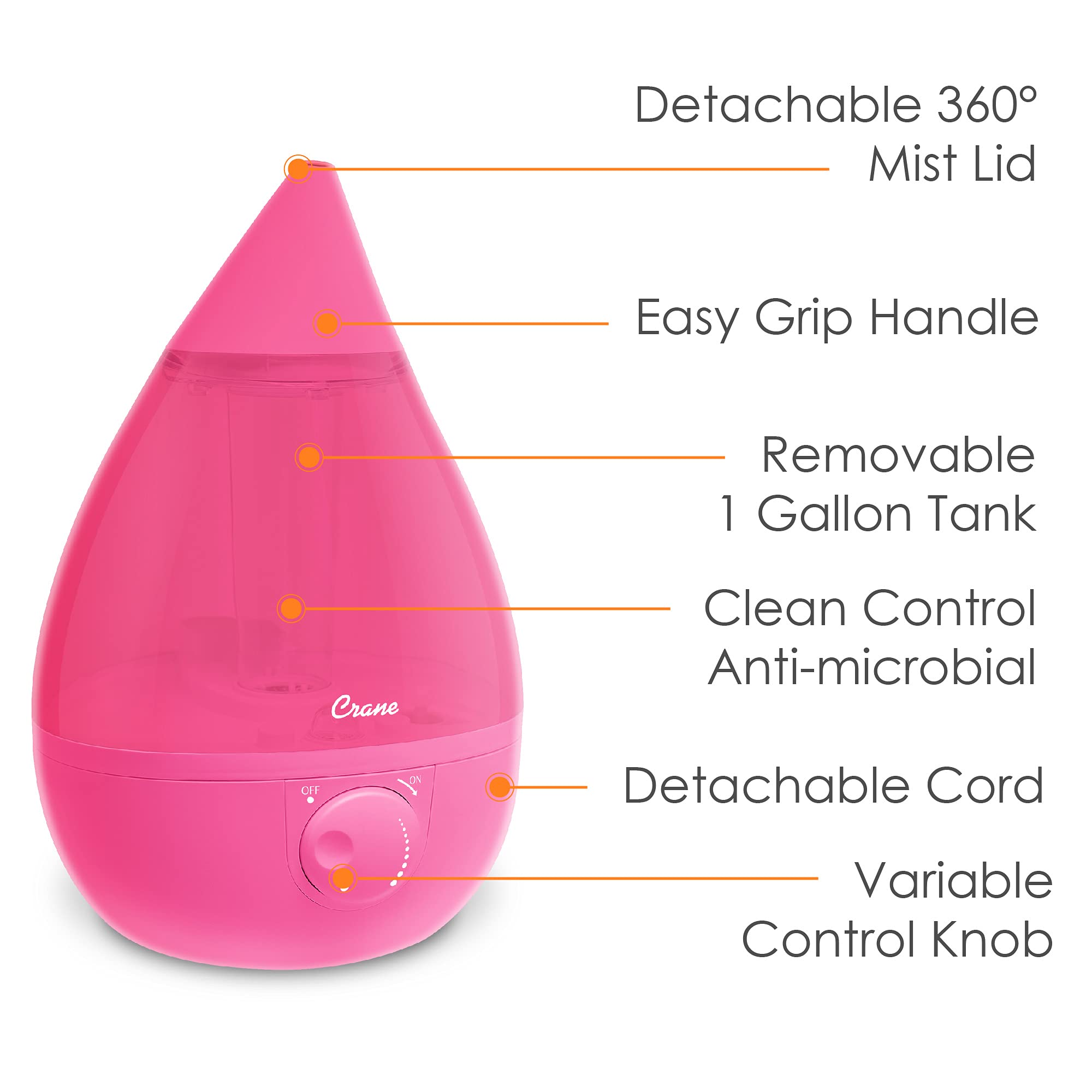 Crane Ultrasonic Humidifiers For Bedroom And Office, 1 Gallon Cool Mist Air Humidifier For Large Room And Home, Humidifier Filte