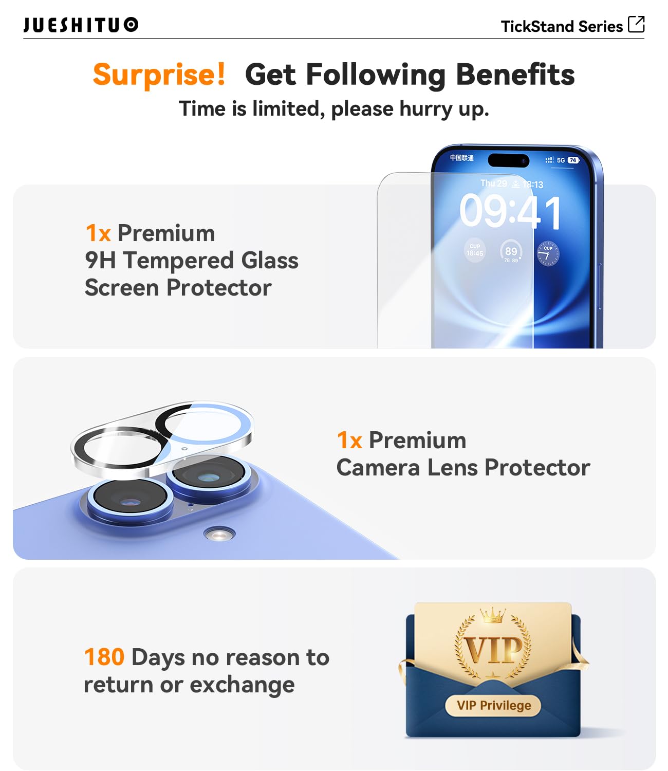 Jueshituo 3 In 1 For Iphone 16 Case, 360 Rotatable Magnetic Ring Stand With [Rotary Damping Sound] [1X Screen Protector + 1X Cam