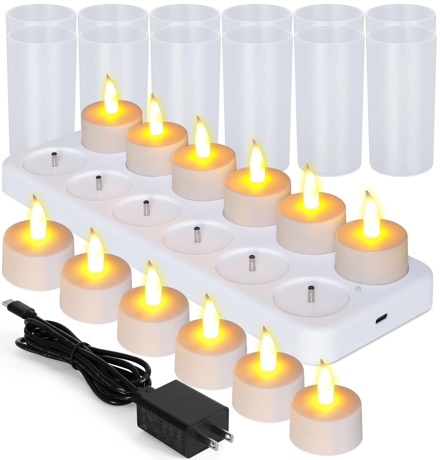 Esup Rechargeable Candles Flameless Flickering Candles Tealights 12Pcs/Set With White Base, Decoration Parties, Weddings, Bar, F