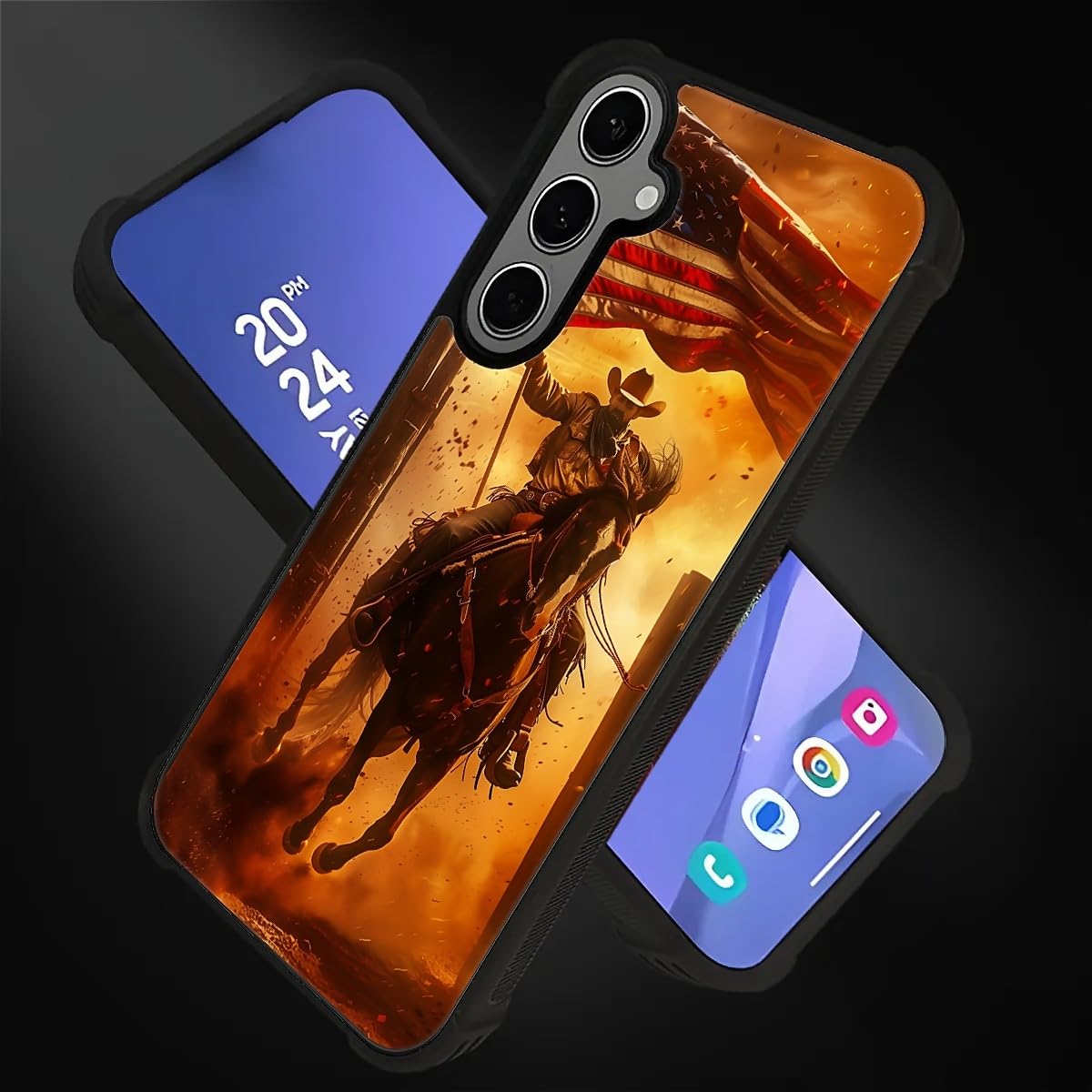 Carloca Compatible With Samsung Galaxy S24 Plus Case, Horse American Flag Cowboy Pattern For Girl Ultra Protection Shockproof So