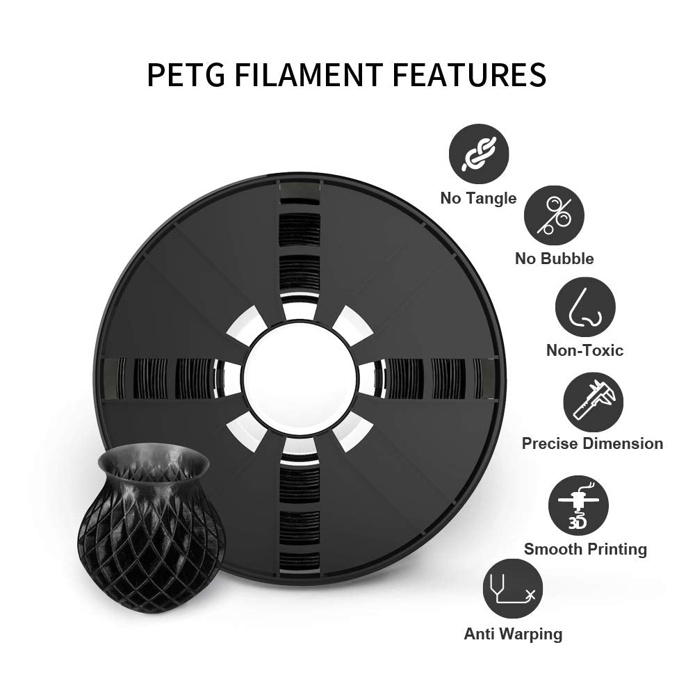 Black + White Petg Filament 1.75Mm, Toughness Enhanced Petg 3D Printer Filament Bundle, Dimensional Accuracy +/  0.02 Mm, 1 Kg(2