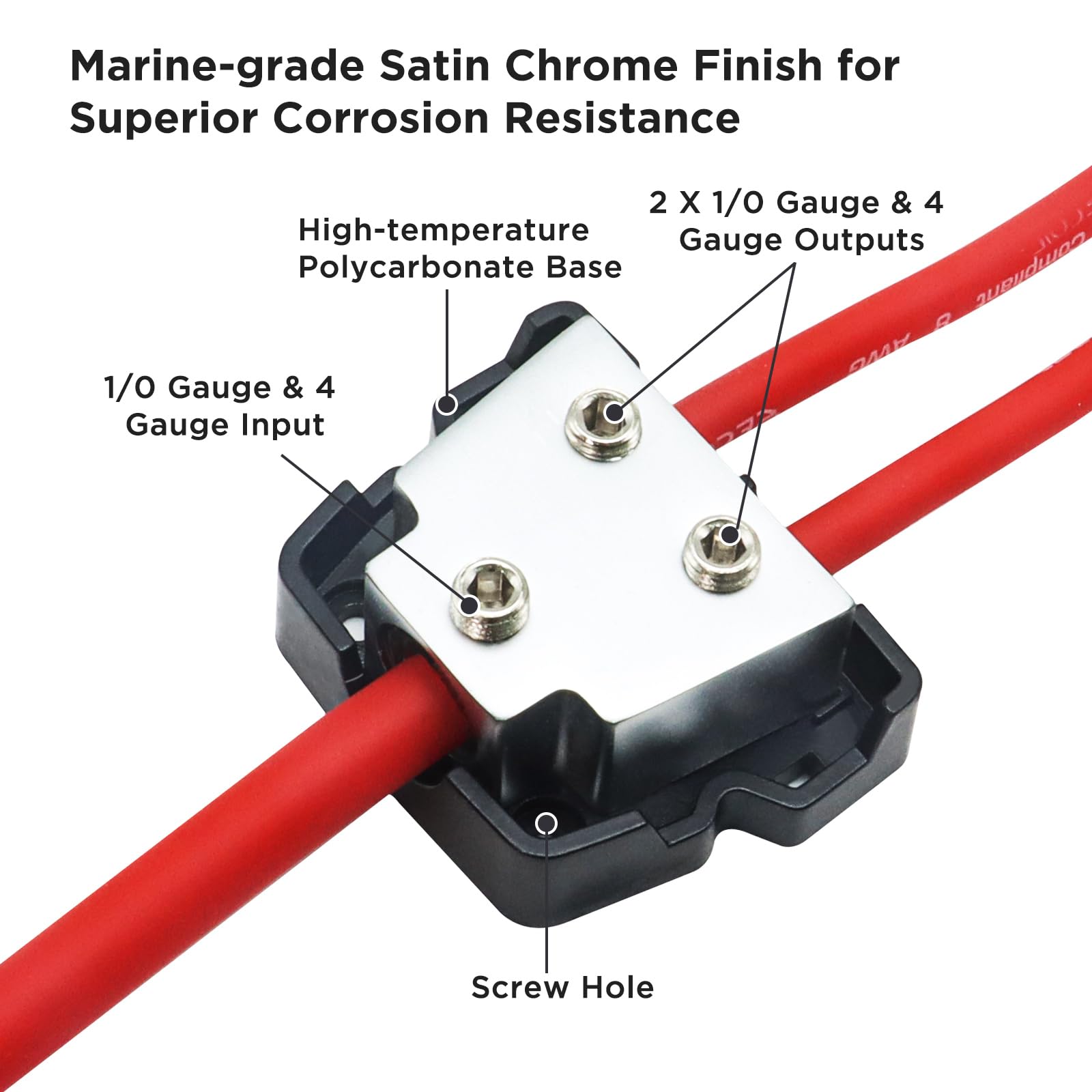 Recoil Bdb12 2 Way Power Distribution Block, 1 X 0/2/4 Gauge In / 2 X 0/2/4 Gauge Out Power Distribution Ground Distributor Bloc