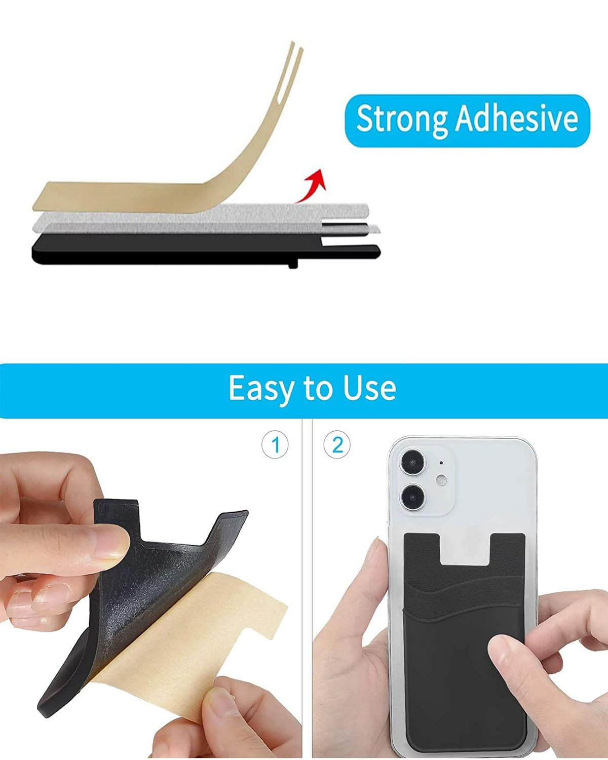 Biajiya Card Holder For Back Of Phone, Stick On Id Credit Adhesive Silicone Pouch Wallet Card Sleeve Pocket For All Smartphones