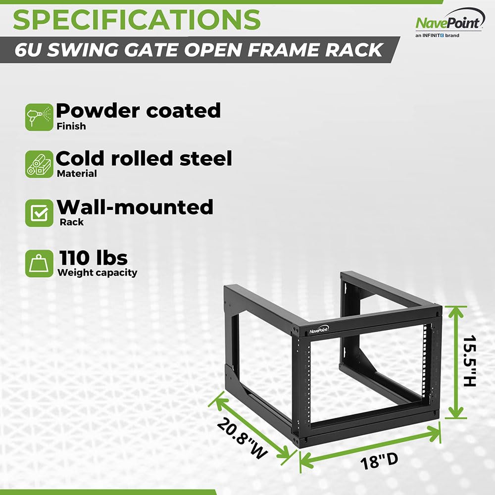 Navepoint 6U Server Rack With Swing Gate   6U Wall Mount Rack For 19 Inch It Equipment Open Frame Rack   Network Rack Wall Mount