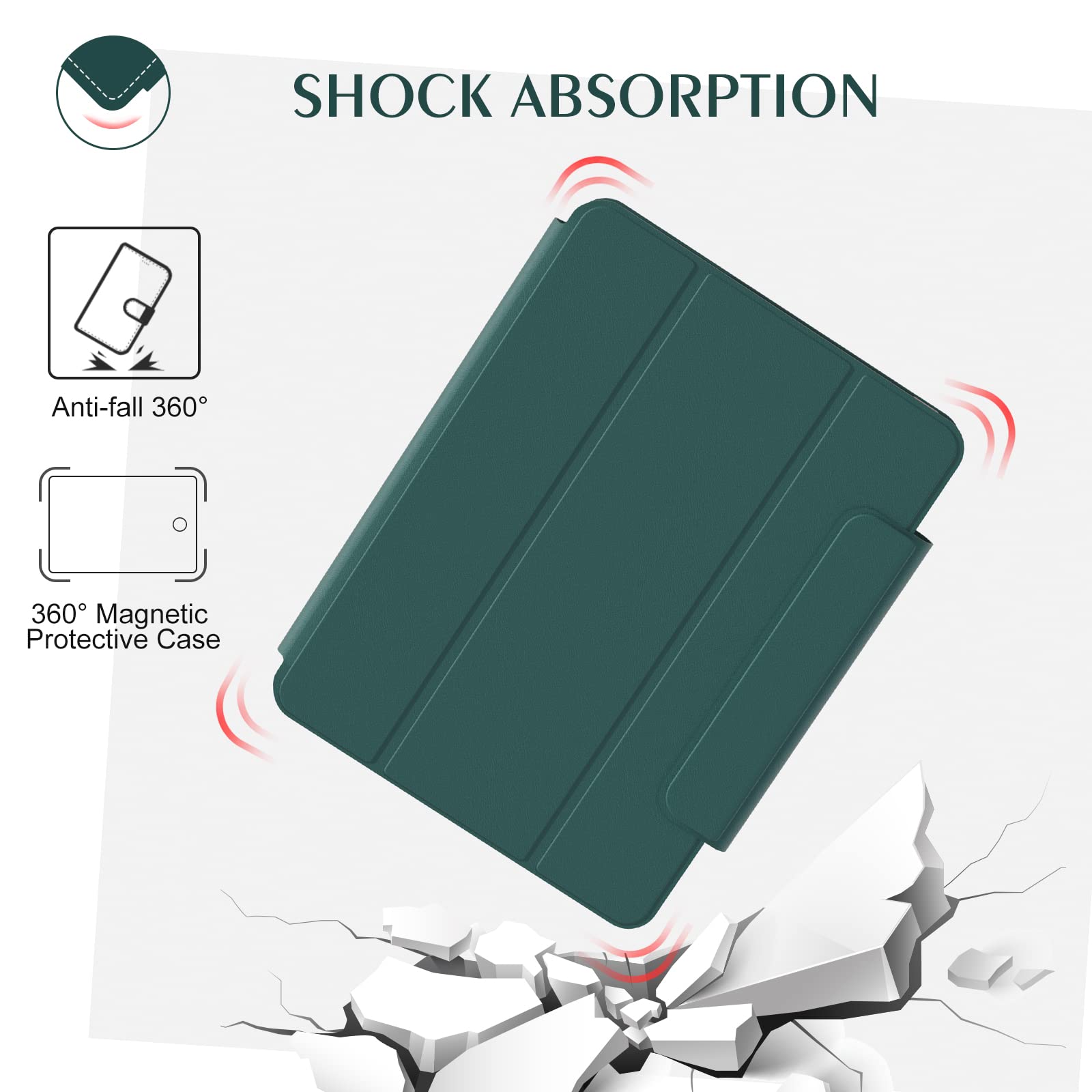 Zenlu 10.9/11 Inch Ipad Air Case With Removable Magnetic Folio Cover, Premium Pu Leather, Multiple Angles Stand, Pencil Slot Cha