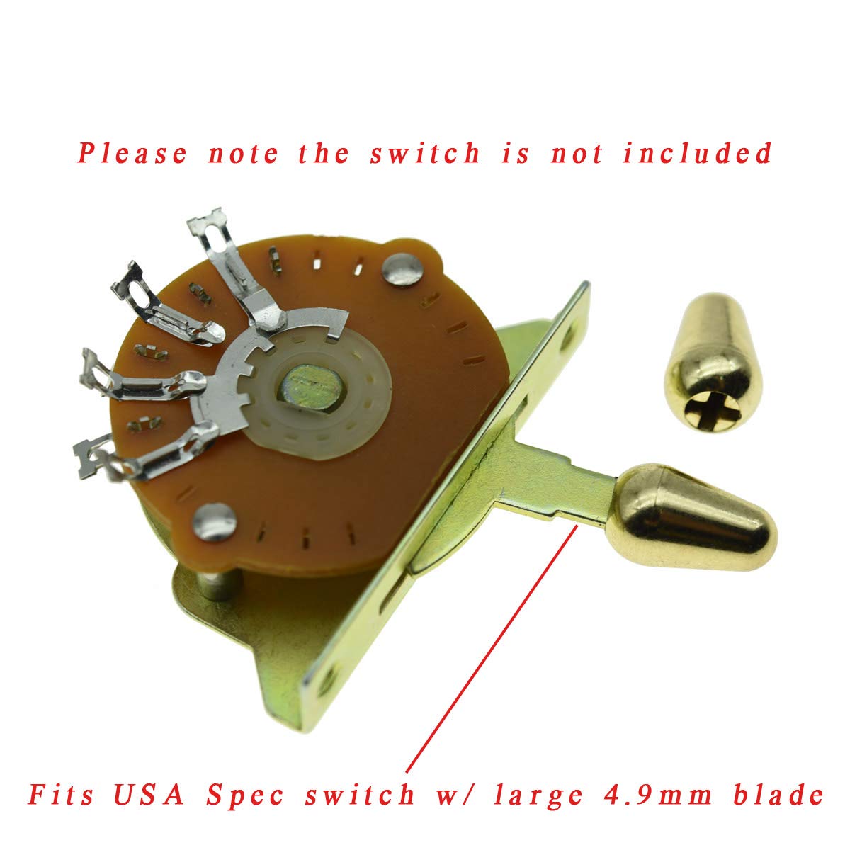 Kaish 2Pcs Guitar 5 Way Pickup Selector Switch Tip Switch Cap Switch Knob For Usa Strat/Stratocaster Gold