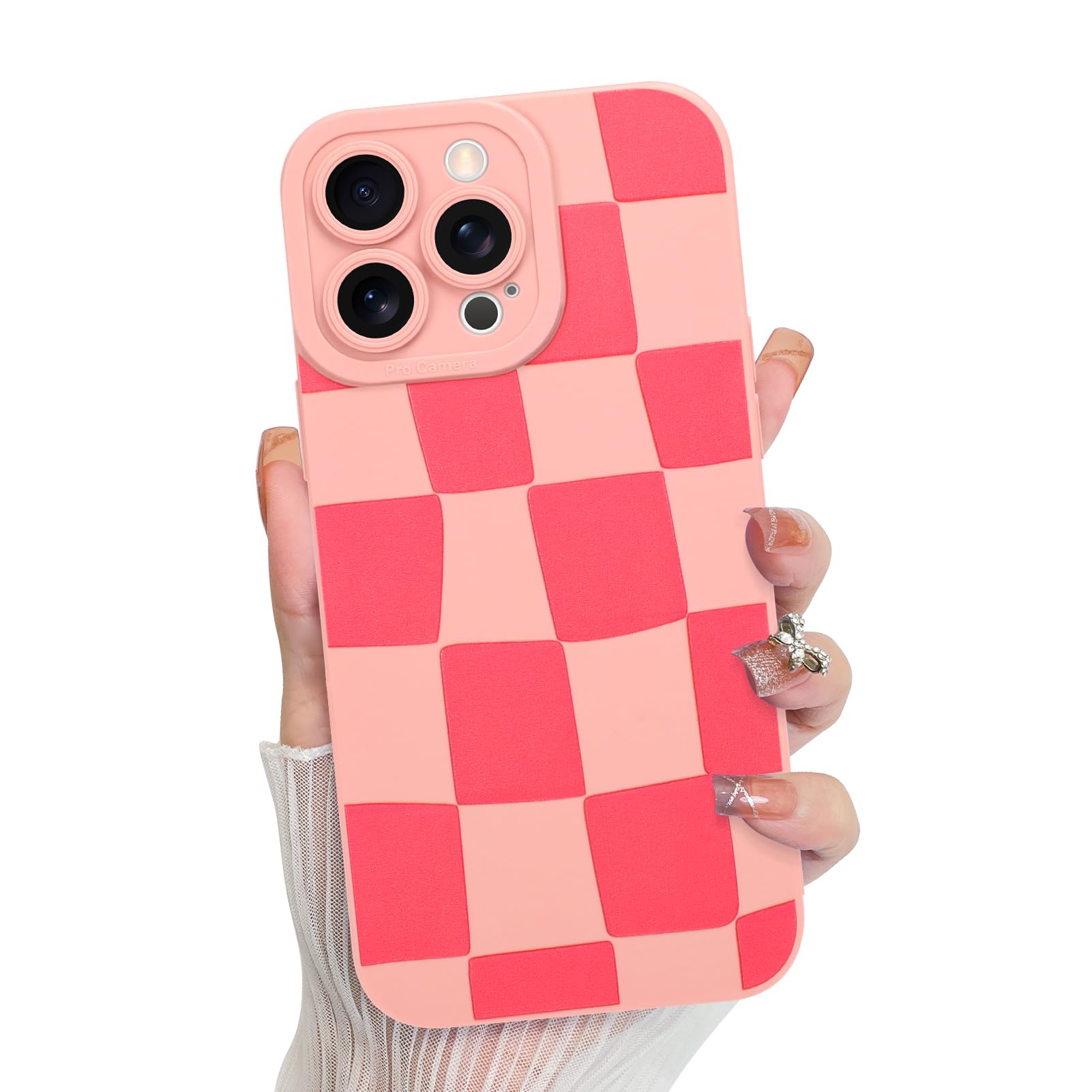 KANGHAR Compatible with iPhone 14 Pro Max Case, Silicone Checkered Cute Pattern, Camera Protection Soft Slim Phone Case for Girl