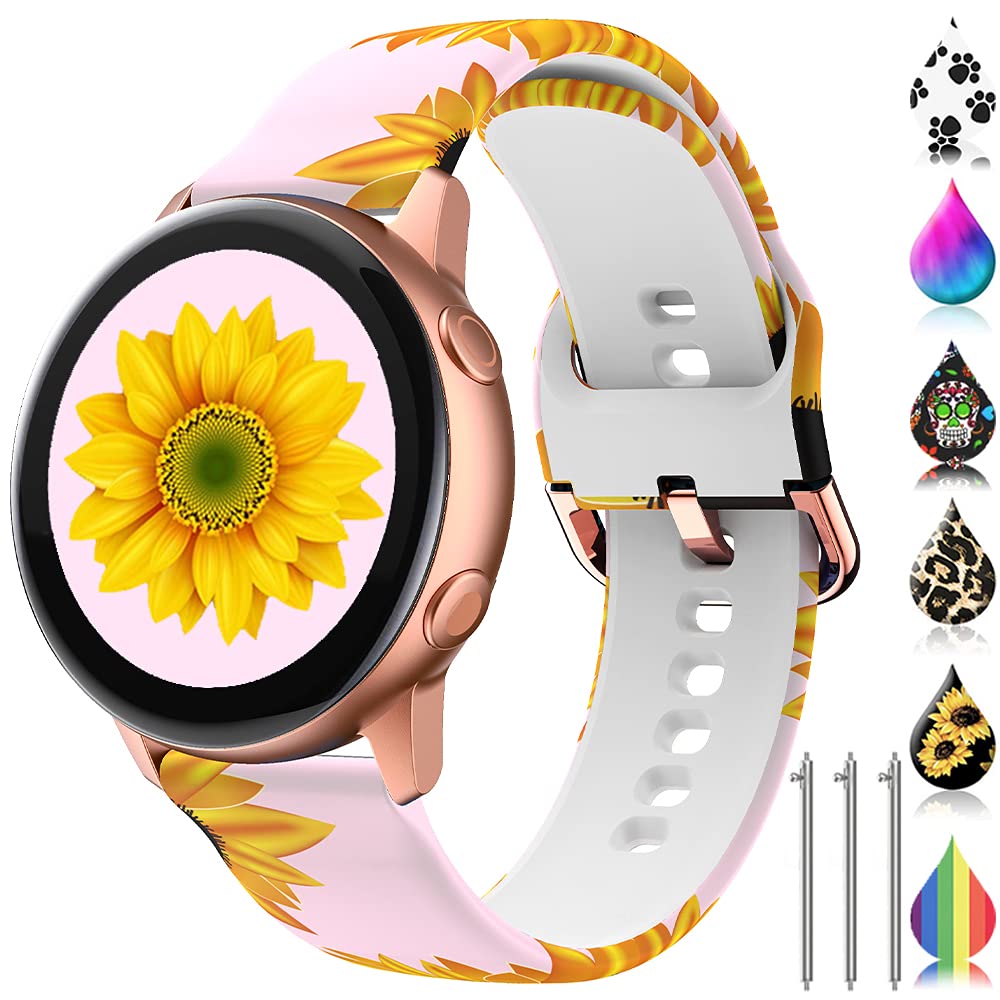 TOOLAIK Floral Bands Compatible with Samsung galaxy watch 7 6 5 4 Active 2 Watch Band 40mm /44mm, 40mm, 20mm Silicone Watch Band