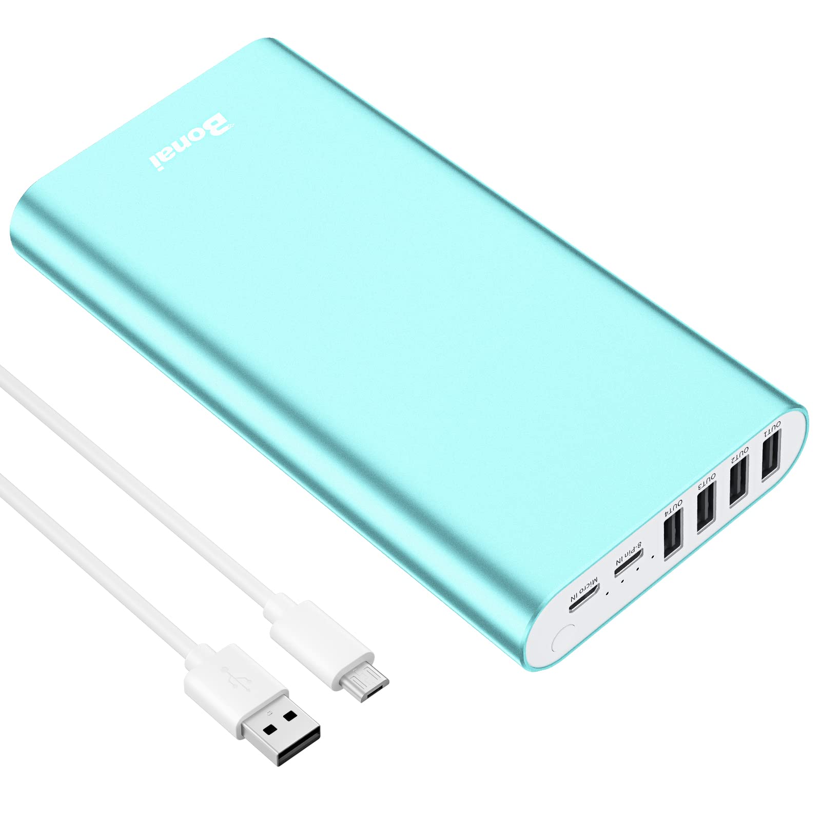 BONAI Portable Charger 20000mAh Power Bank 4 USB Output & Dual Input, Aluminum Polymer External Battery Pack for Road Trip Campi