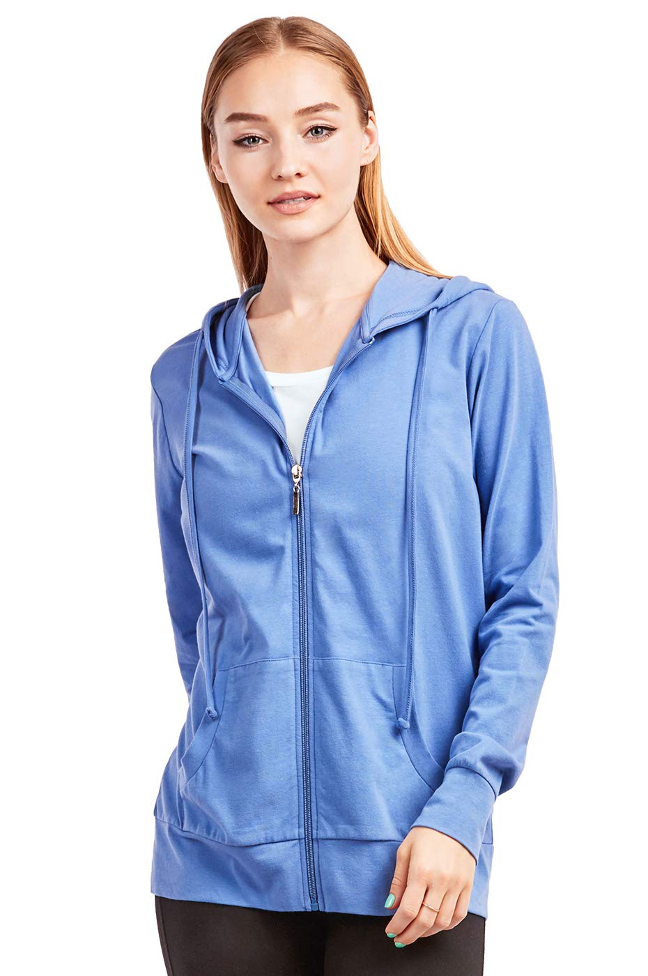 Womens Thin Cotton Zip Up Hoodie Jacket (S, Blue)