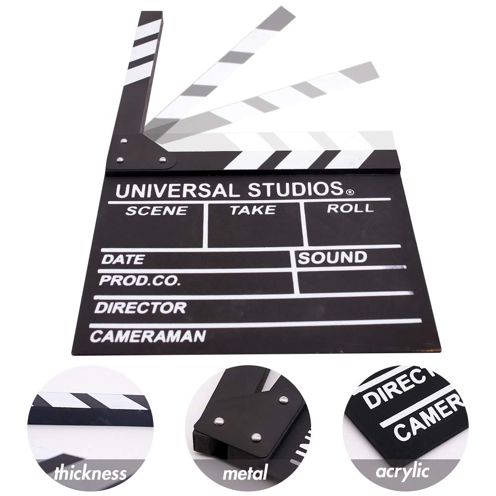 Movie Film Clap Board, 12''X11'' Hollywood Clapper Board Wooden Film Movie Clapboard Accessory With Black & White