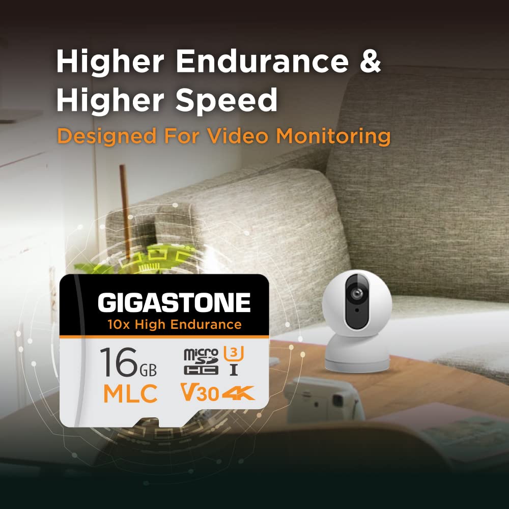 [10X High Endurance] Gigastone Industrial 16Gb 5 Pack Mlc Micro Sd Card, 4K Video Recording, Security Cam, Dash Cam, Surveillanc
