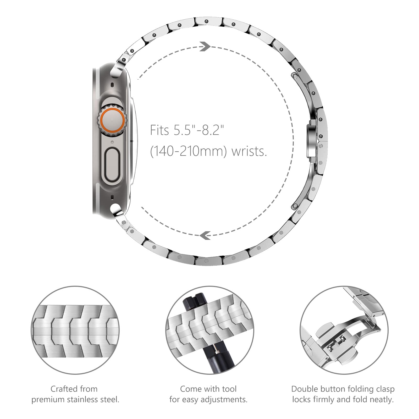 Kades Metal Band Compatible With Apple Watch Band 49Mm 45Mm 44Mm 42Mm Iwatch Ultra Series 8 Series 7 Se 2022 6 5 4 3 2 1, Stainl