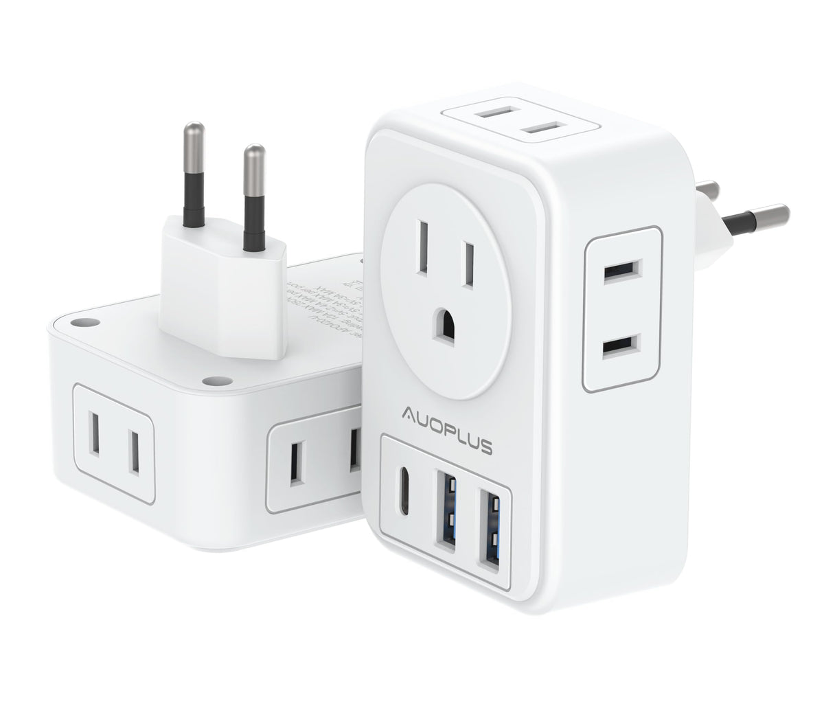 2 Pack European Travel Plug Adapter With Usb C, Us To Europe Power Adapters With 4 Ac Outlets, 3 Usb Charging Ports, Internation