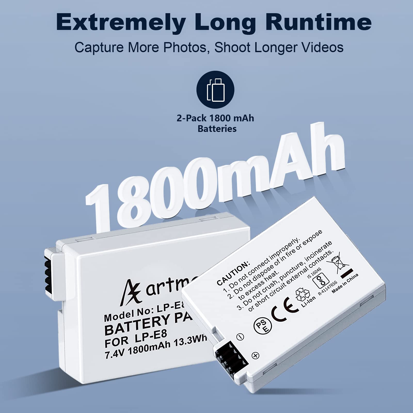 Artman Upgraded Lp E8 Battery And Usb Lcd Dual Charger Kit For Canon Eos Rebel T2I T3I T4I T5I, Eos Kiss X4 X5 X6 X7I, Eos 550D