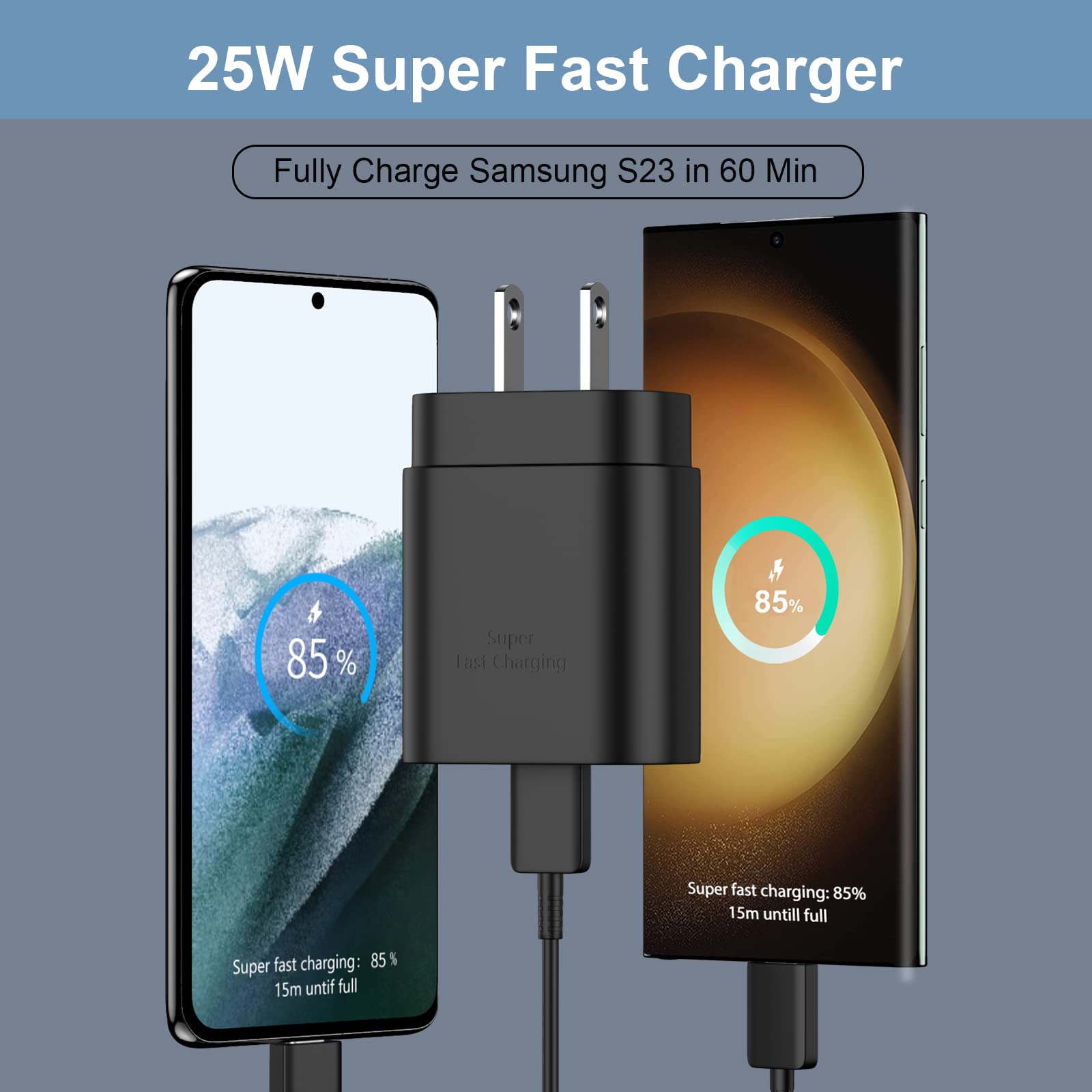 Usb C Charger,25W Type C Charger Super Fast Wall Charger Block &12Ft Android Phone Charger Cable Cord For Samsung Galaxy S24/S24