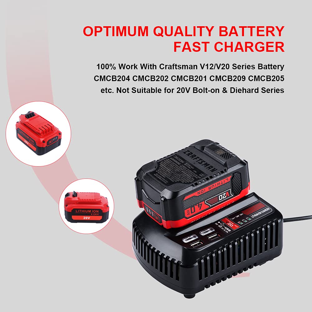 V20 Battery Fast Charger Cmcb104, Waxpar Cmcb104 Battery Charger Compatible With Craftsman V20 Lithium Battery Cmcb204 Cmcb202 C