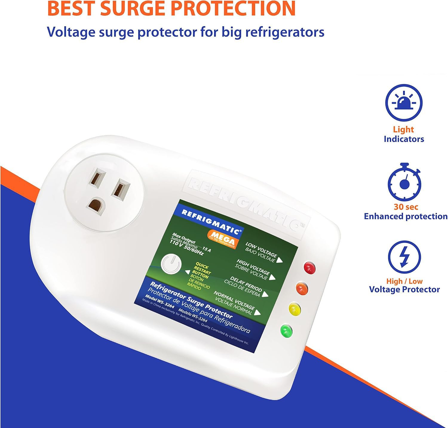 Refrigmatic Mega Electronic Voltage & Surge Protector For Big Refrigerators 27 Cu. Ft. Or More