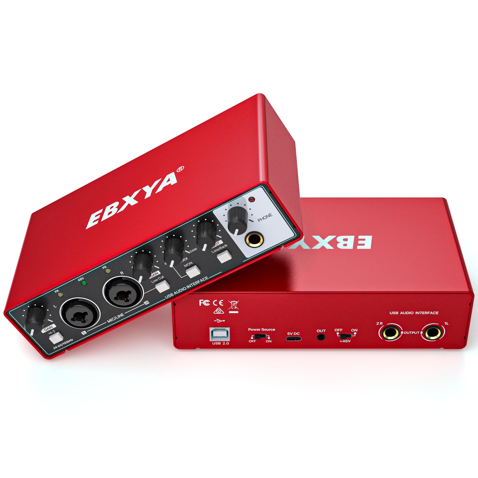 EBXYA 2x2 Audio Interface for Recording Music, 24-bit/192kHz Plug and Play USB Interface for PC and Mac, Studio, Guitar, Podcast