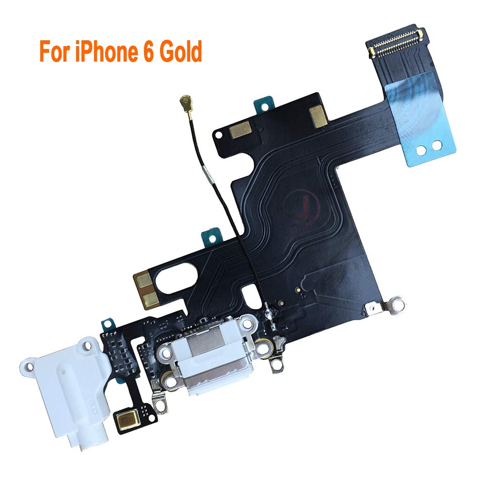 Johncase Oem Charging Port Dock Connector Flex Cable W/Microphone + Headphone Audio Jack Port Ribbon Replacement Part Compatible For Iphone 6 All Carriers (White)
