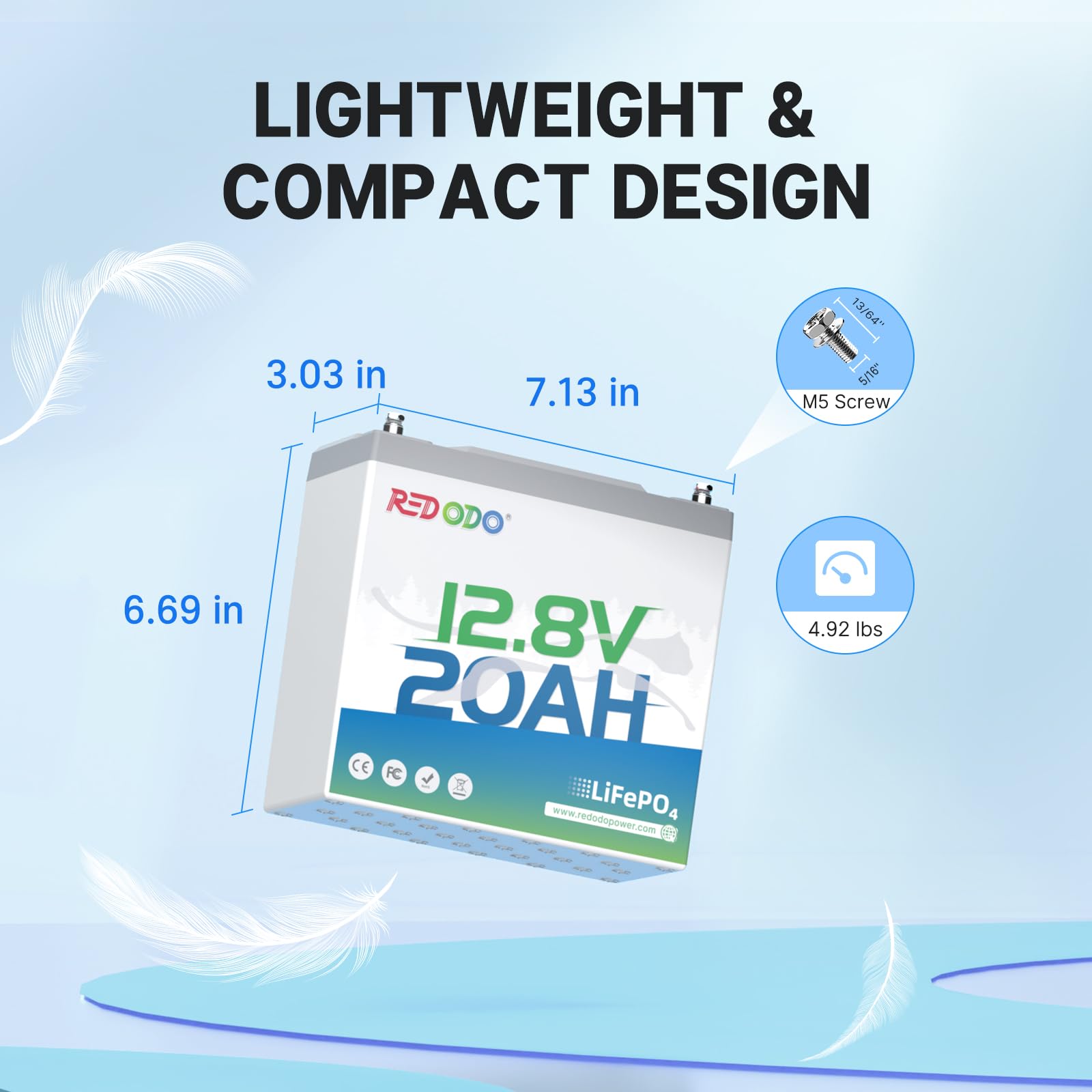 Redodo 12V 20Ah Lifepo4 Battery With 20A Bms, 4000+ Deep Cycles Lithium Battery, 256Wh Energy Storage, Ideal For Fish Finder,Out