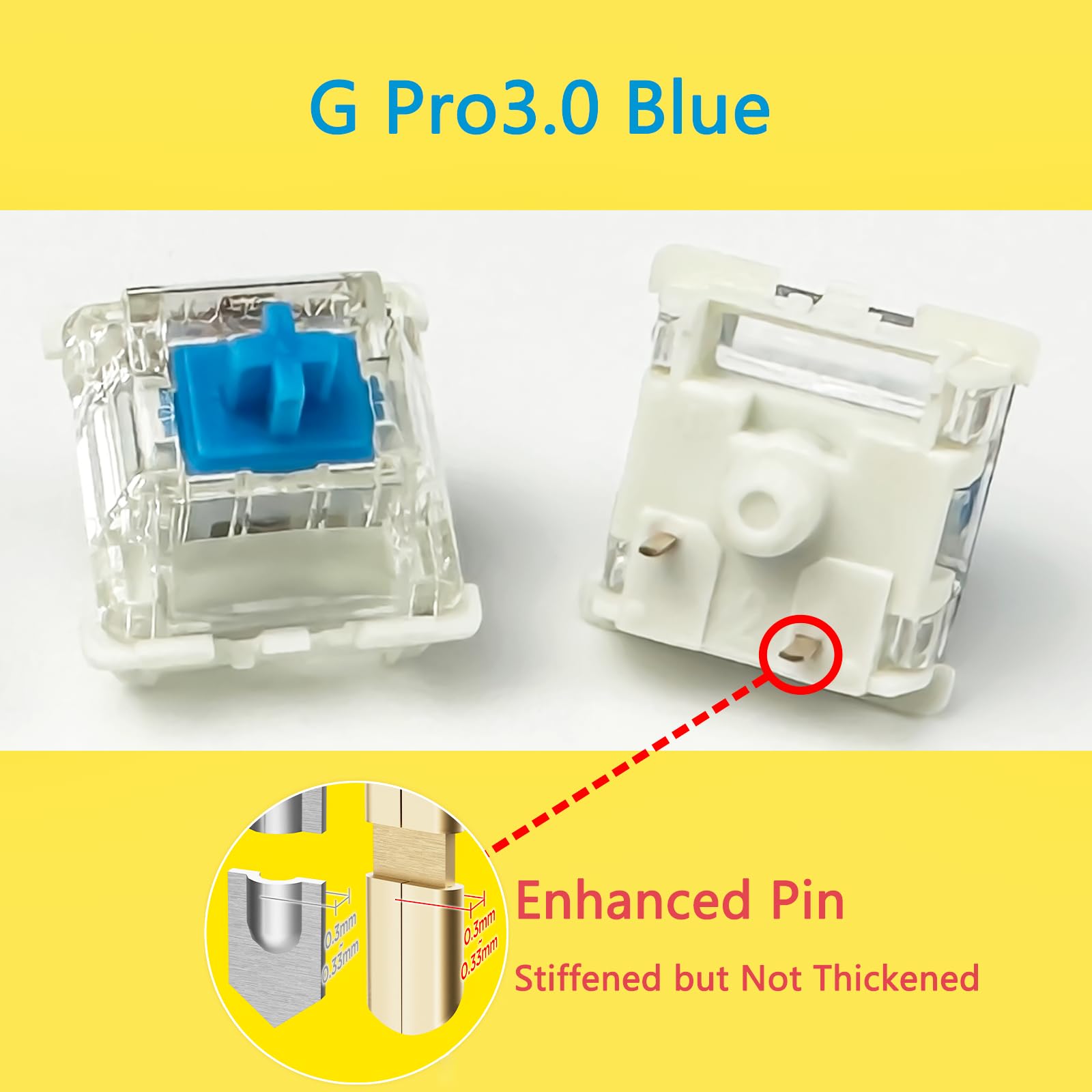 Zjmehty Gateron G Pro 3.0 Blue Switches - 72pcs 3-Pin Clicky, Pre-Lubed, Enhanced Mechanical Keyboard Switches - Blue