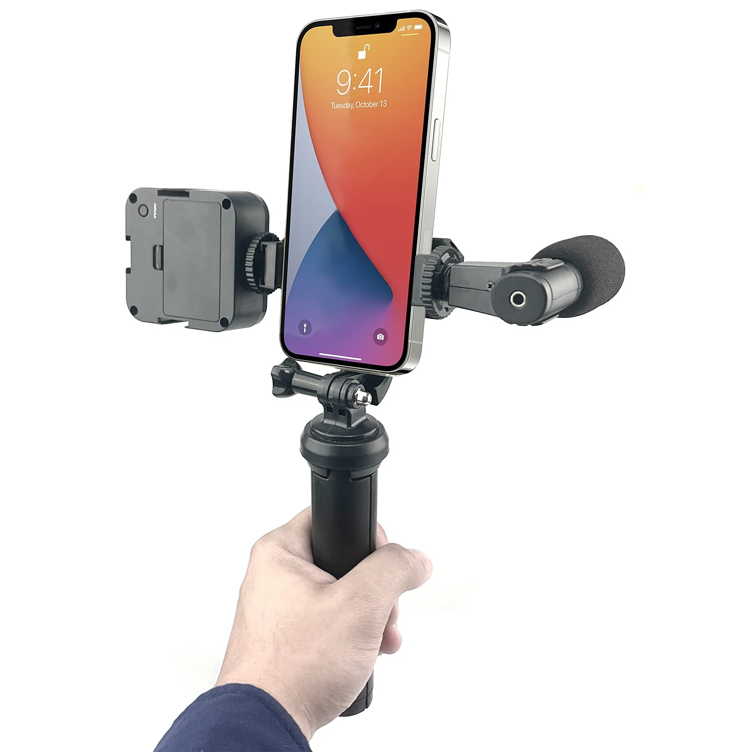 Acuvar Selfie Stick Tripod Vlogging Kit For All Smartphones Iphone, Android W/Led Light, Rotating Phone Holder, Microphone, Blue