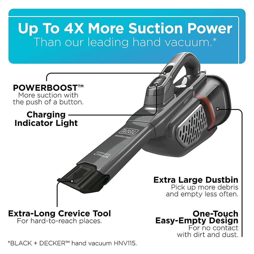 BLACK+DECKER Dusbuster Cordless Handheld Vacuum, Gray, Model HHVK415B01, One Size, Blend Material