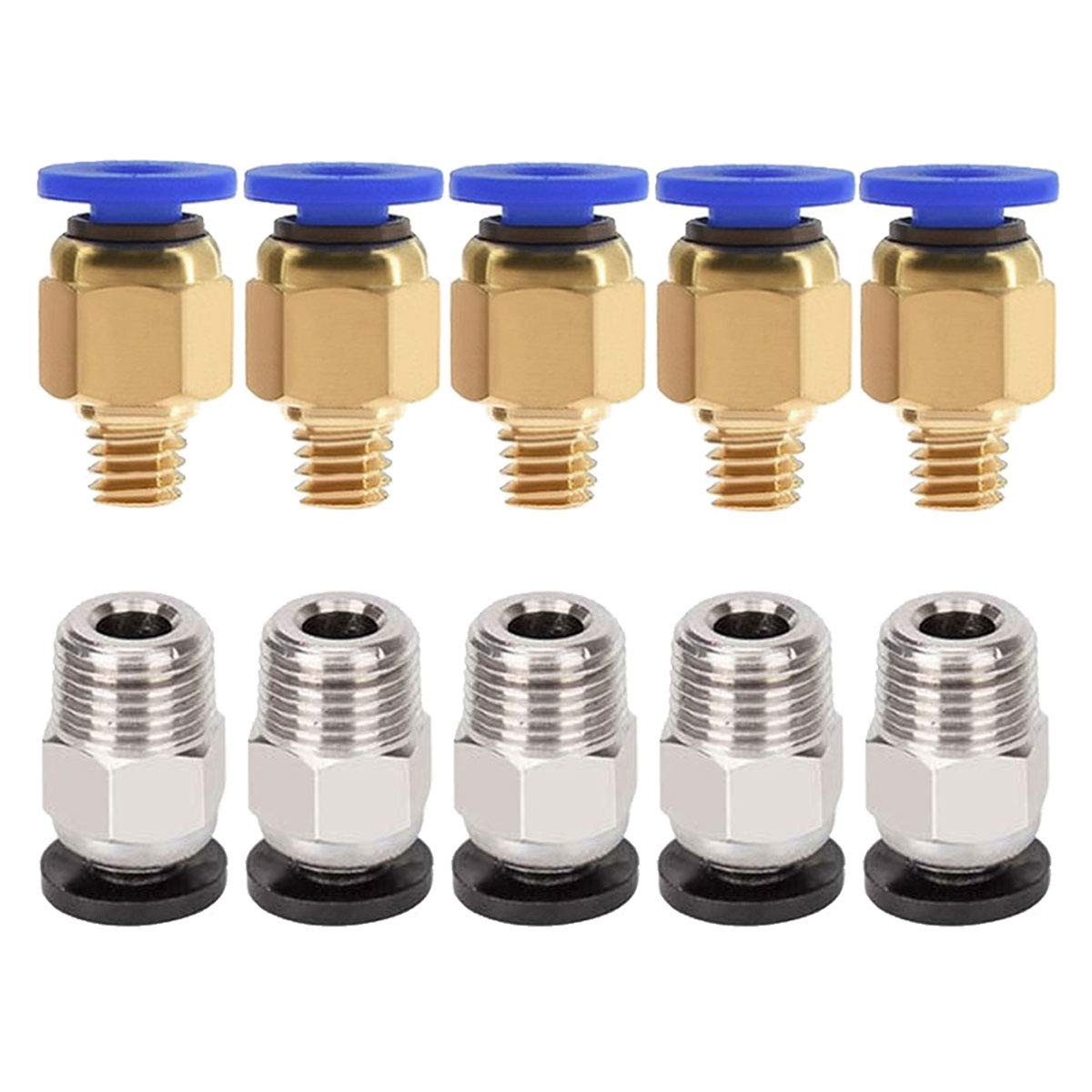 Alamscn 5Pcs Pc4 M6 Pneumatic Fitting Push To Connect + 5Pcs Pc4 M10 Straight Quick In Fitting Connectors For 3D Printer Bowden