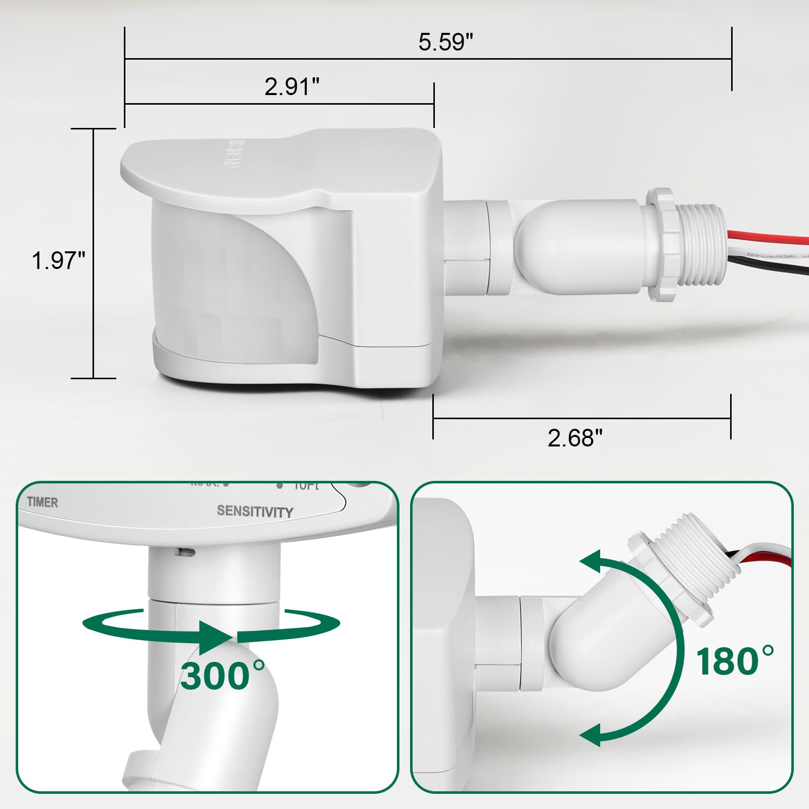 Treewell 240 Degree Replacement Motion Detector, Adjustable Time & Detection Sensitivity Up To 60 Feet Range, 3 Working Modes Pi