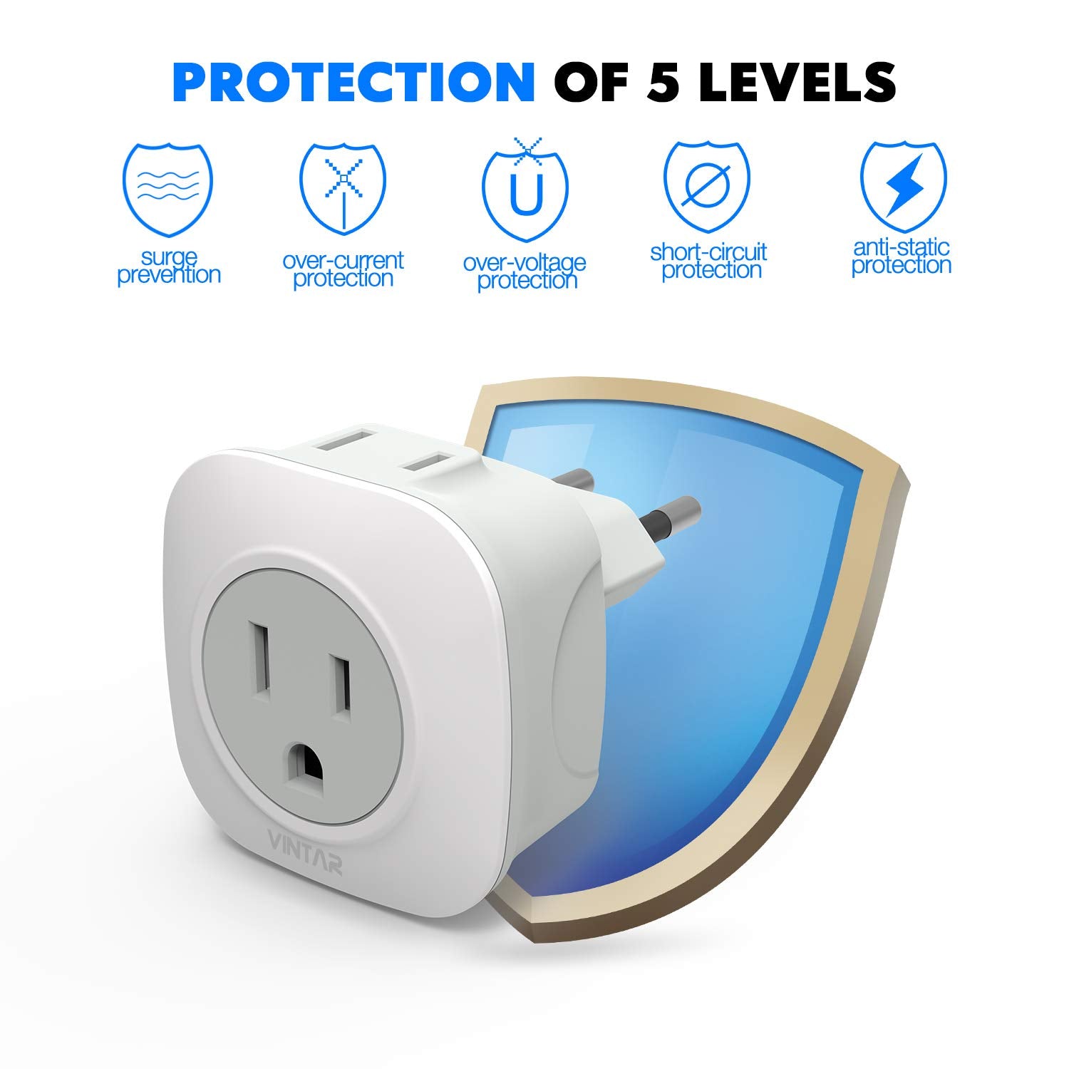 3 Pack European Travel Plug Adapter, Vintar International Power Plug Adapter With 2 American Outlets 2 In 1 Travel Essentials To