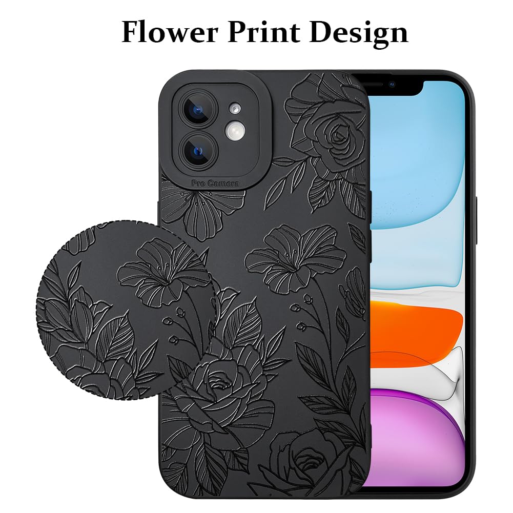 Lsl Case For Iphone 11 Black Floral Flower Pattern Print Case Soft Tpu Full Camera Lens Anti Drop Anti Scratch Shockproof Protec