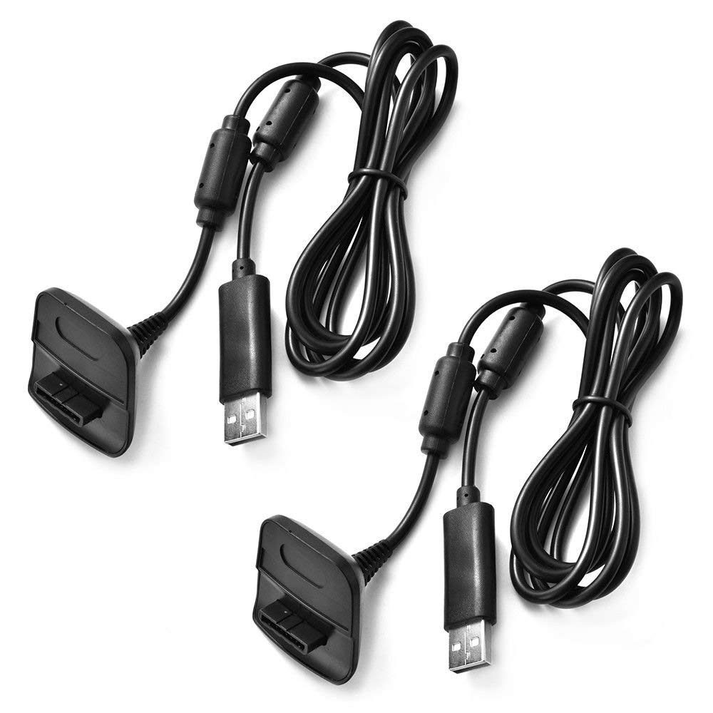 Charging Cable For Xbox 360 & Slim Wireless Game Controllers,2 Pack Black