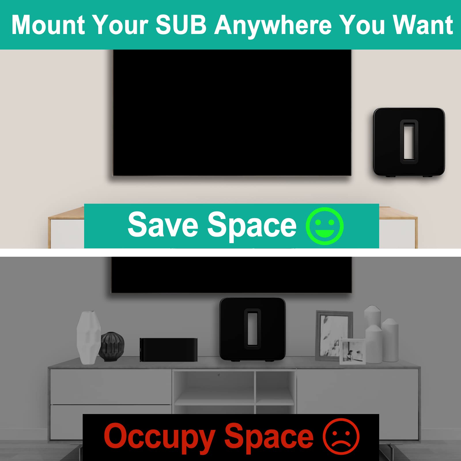 Yibracki Wall Mount For Sonos Sub Gen 3 Gen 2 Mount, Heavy Duty Wall Mount For Sonos Sub Mounts, Mounting Brackets For Sonos Wir