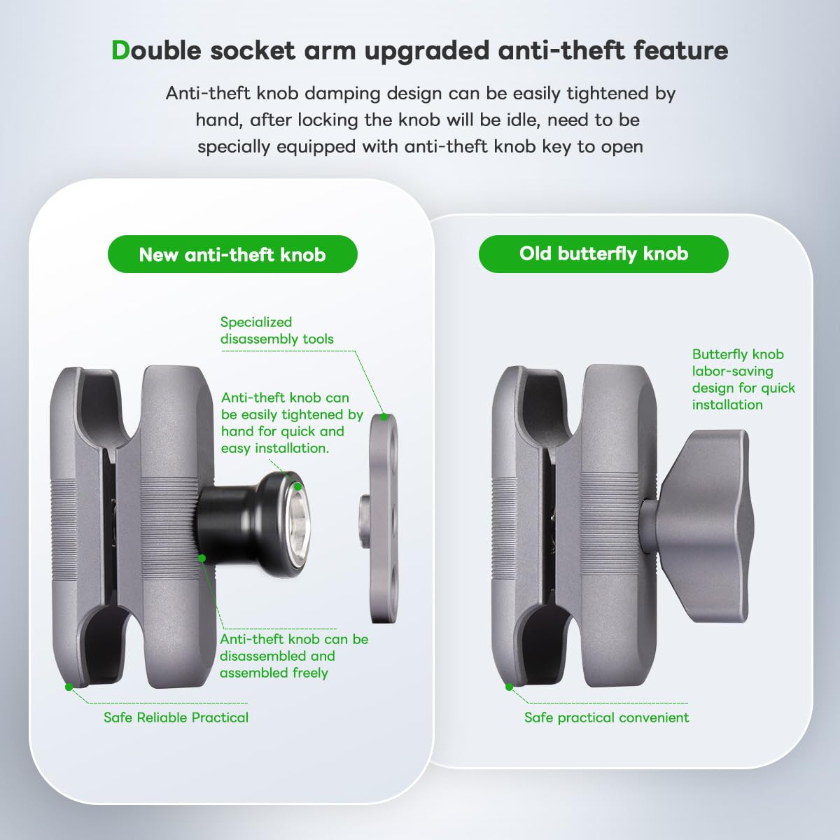 Fanaue Anti Theft Double Socket Arm Compatible With Ram Mounts B Size Ball Head And Bike Motorcycle Phone Holder, Fits Industry
