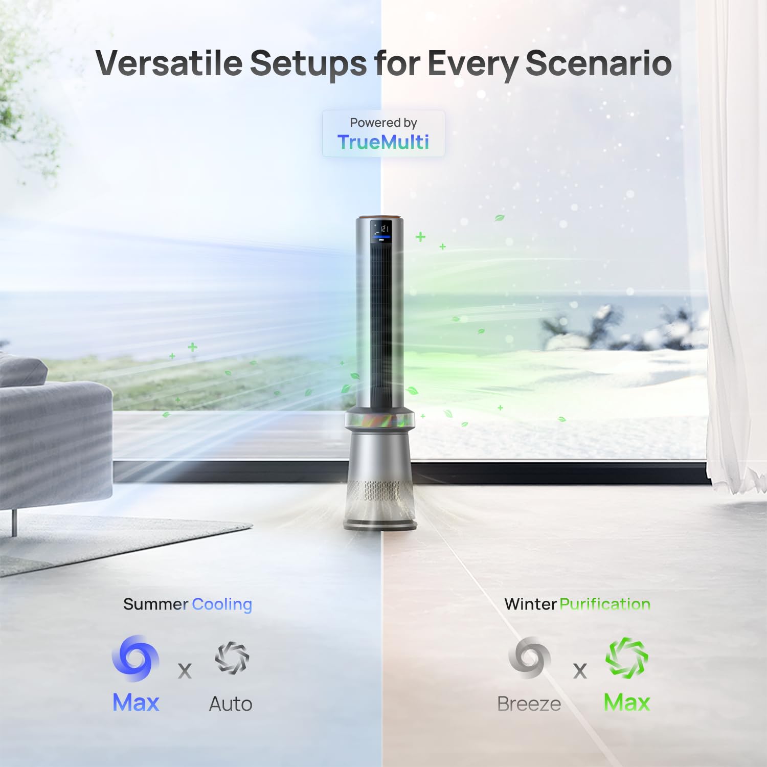 Dreo Air Purifier Tower Fan, 45'' 2 In 1 Smart Fan For Bedroom, 27Ft/S Velocity, 120Oscillation, 24H Timer Bladeless Fans For Ho