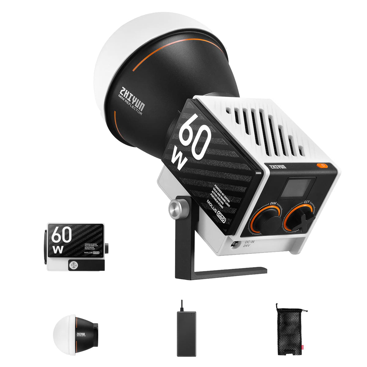 Zhiyun Molus G60, Bi Color Video Light, 300G Portable 60W Cob Led Continuous Output Lighting, Cri=96, Tlci=97, Bluetooth App Con