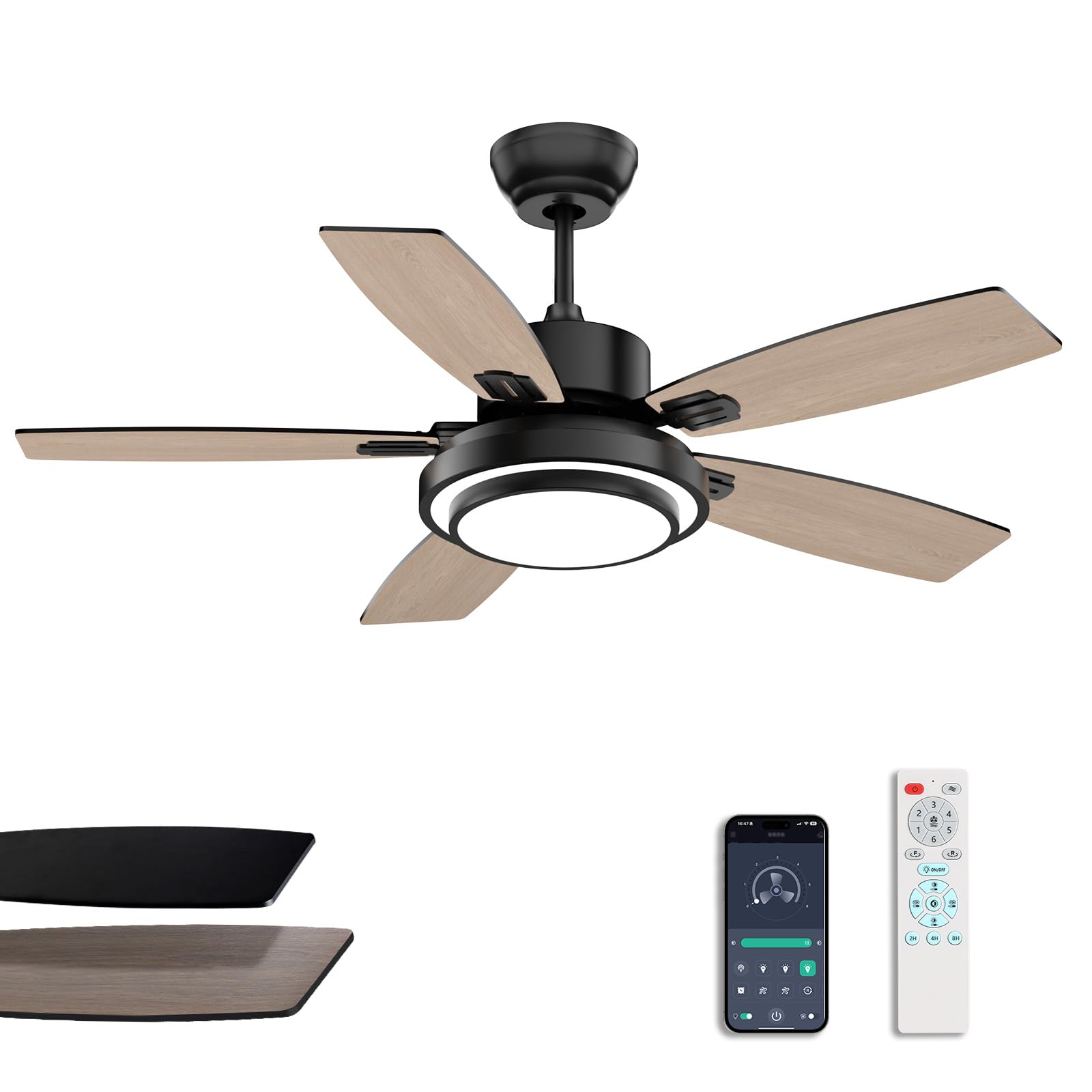 Fanbliss Ceiling Fans With Lights And Remote Control For Bedroom, 42 Inch Black Small Modern Ceiling Fan With Quiet Reversible D