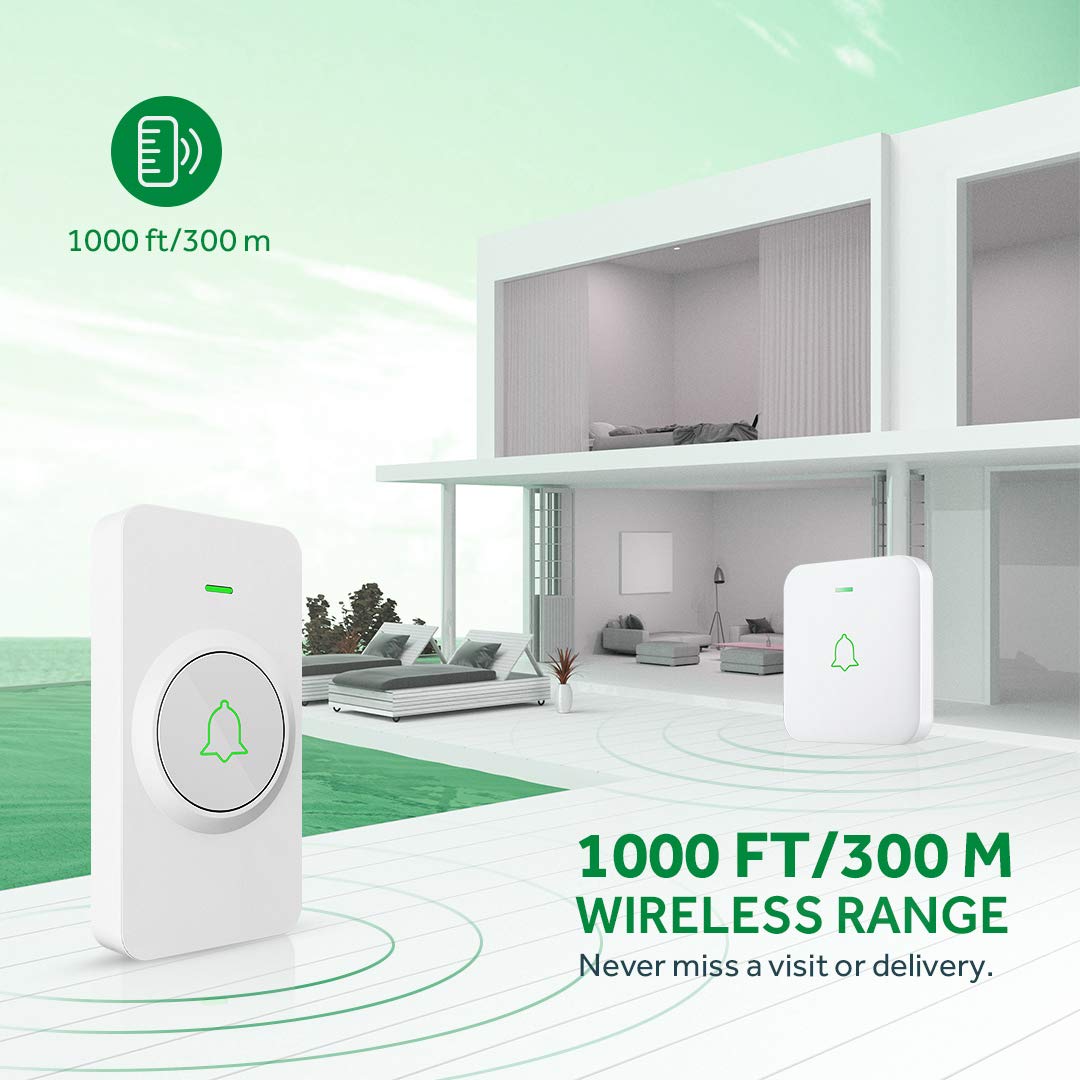 Avantek Wireless Doorbell, Mini Waterproof Door Bell Chime Operating At 1000 Feet, Cw 11 Doorbell With 52 Melodies, 5 Volume Lev
