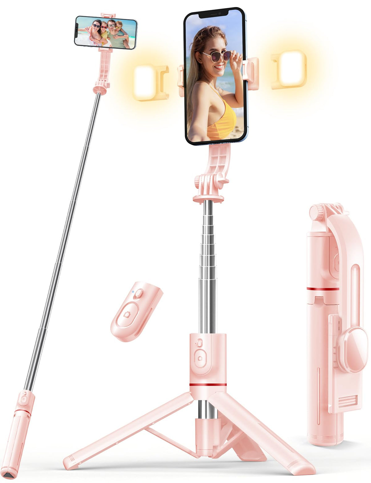 Selfie Stick With Light, 45'' Selfie Stick Tripod With Wireless Remote, Portable Travel Phone Tripod Compatible With Iphone 15 P